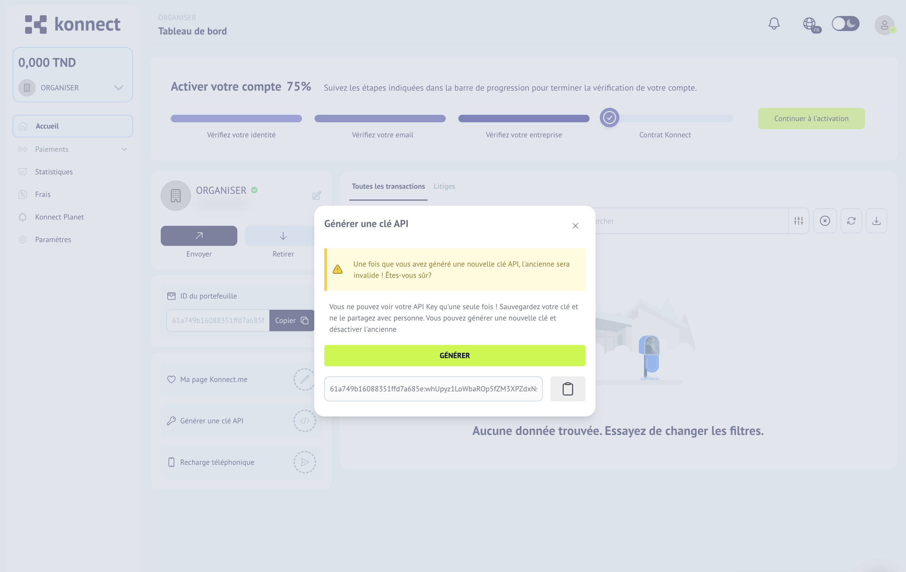 Konnect Dashboard Create API Key